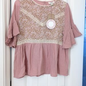 Umgee Pink and Cream Lace Blouse
